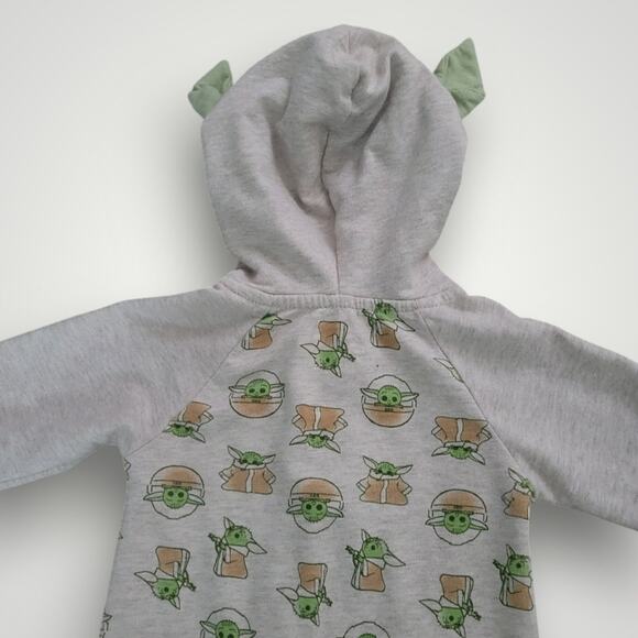 Starwars Baby Yoda Grogu One Peice Outfit 12m Hooded Ears Disney All Over Print - Picture 3 of 10